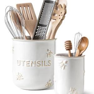 LE TAUCI Kitchen Utensil Holder Set of 2 Embossed Bee