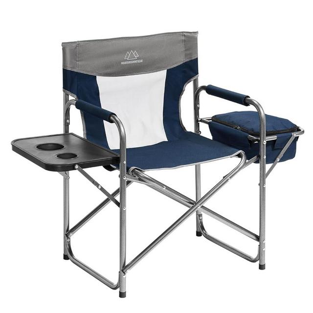 MOUNTAIN SUMMIT GEAR Foldable Cooler Chair with Attached Side Table for Camping/Hiking/Backpacking by Caddis Sports (Navy)