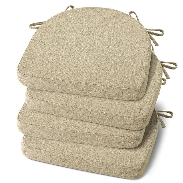 Shinnwa Dining Chair Cushions Set of 4, Non-Slip Kitchen Chair Cushions with Ties and Machine Washable Cover, Sef of 4, 17 x 16.5 x 2in, Natural Linen