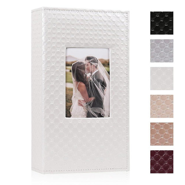 RECUTMS Photo Albums for 4x6 Photos Holds 300, 3 Per Pages Photo Picture Album PU Leather Button Grain Cover, Horizontal Photos Record Family Wedding Anniversary Baby Holiday Travel Album White