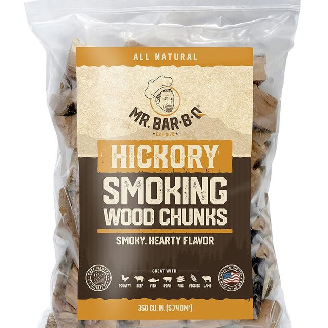 3.5 Lb. Hickory Wood Chunks by Mr. Bar-B-Q, Alternative for Charcoal Briquettes Can be Use on Gas, Wood Chunks for Smokers, Natural Hickory Smokey Flavor for Smoking, Grilling & BBQ, Camping Essential