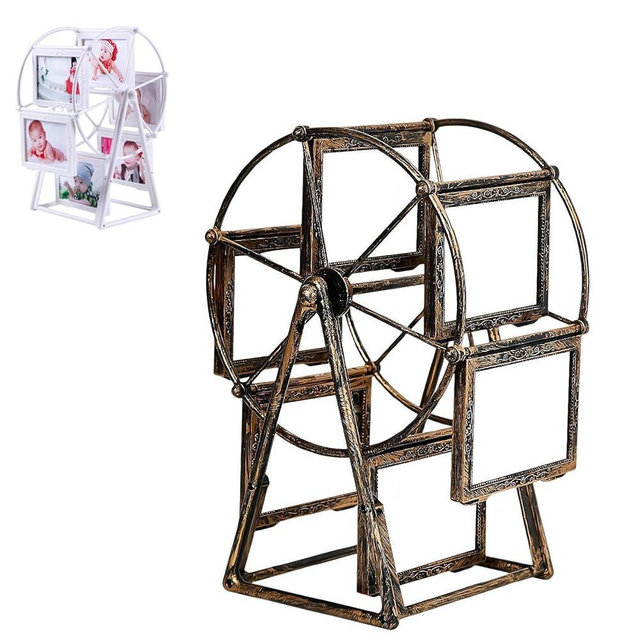 Rotatable Windmill Ferris Wheel Picture Frames, Retro Vintage Tabletop Family Tree Photo Frames,5" DIY Personalized Family Photo Frame Shows for 6 Photos Home Decor,Christmas Birthday Gifts (Golden)