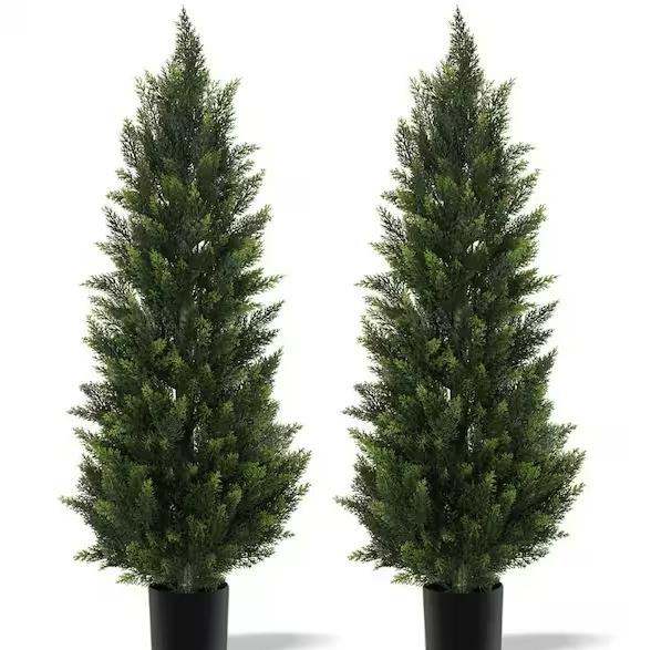 Vitalismo 2 Sets Green Plants 4 ft. Artificial Topiary Cedar Tree w/ Black Pot 48 in. Faux Pine Shrub Plant for Outdoor Indoor Dec NOHK0010GLGRN
