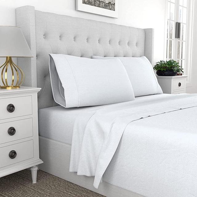 Hotel Luxury 100% Cotton Deep Pocket Sheets - 400 Thread Count, Cool & Crisp White Sheet Set, 4-Piece (1 Flat Sheet, 1 Fitted Sheet, 2 Pillowcases) Made in Green Oeko-TEX, King White - Purity Home