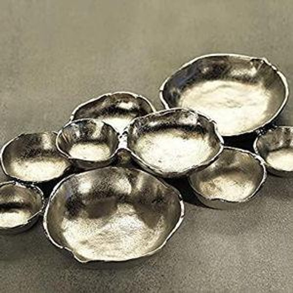 Zodax Cluster of 9 Round Serving Bowls Nickel Base 19" x 12" x 2.5"