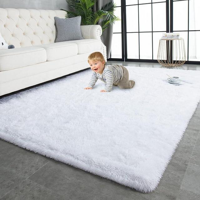 TWINNIS Super Soft Shaggy Rugs Fluffy Carpets 8x10 Feet, Indoor Modern Plush Area Rugs for Living Room Bedroom Kids Room Nursery Home Decor, Upgrade Anti-Skid Rectangular Fuzzy Rug, White