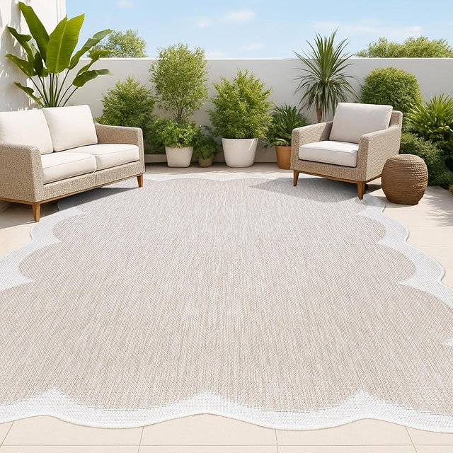 JONATHAN Y Cottage Two-Tone Scalloped Indoor Outdoor Area Rug 5X8 Beige/Cream, Alice Classic for Backyard, Patio, Porch, Easy-Cleaning, High Traffic, Pet-Friendly, Non-Shedding (SHP103A-5)