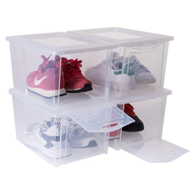 Drop Front Storage Shoe Box in Clear (Set of 4)