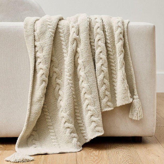 Classic Cable Knit Throw, Flax, 50" x 60"