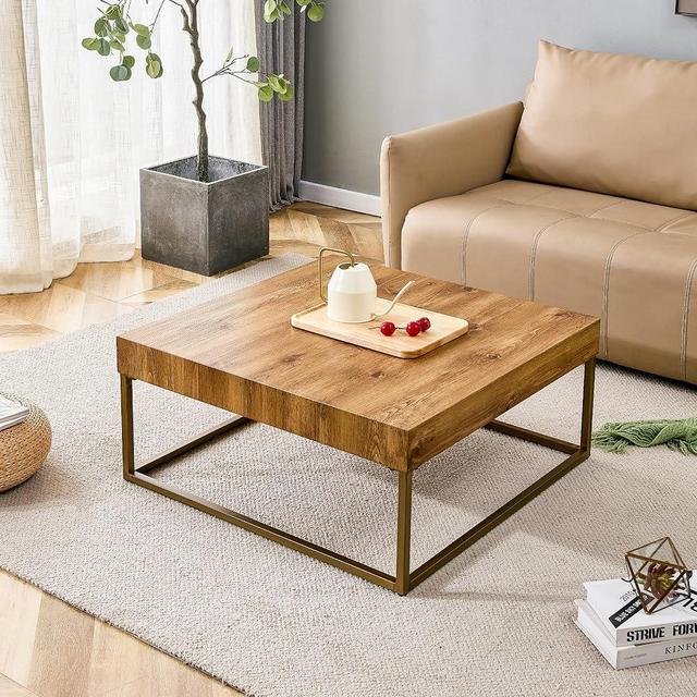 LKTART 31.5'' Modern Square Coffee Table Metal Legs for Living Room Dining Room Bedroom Office