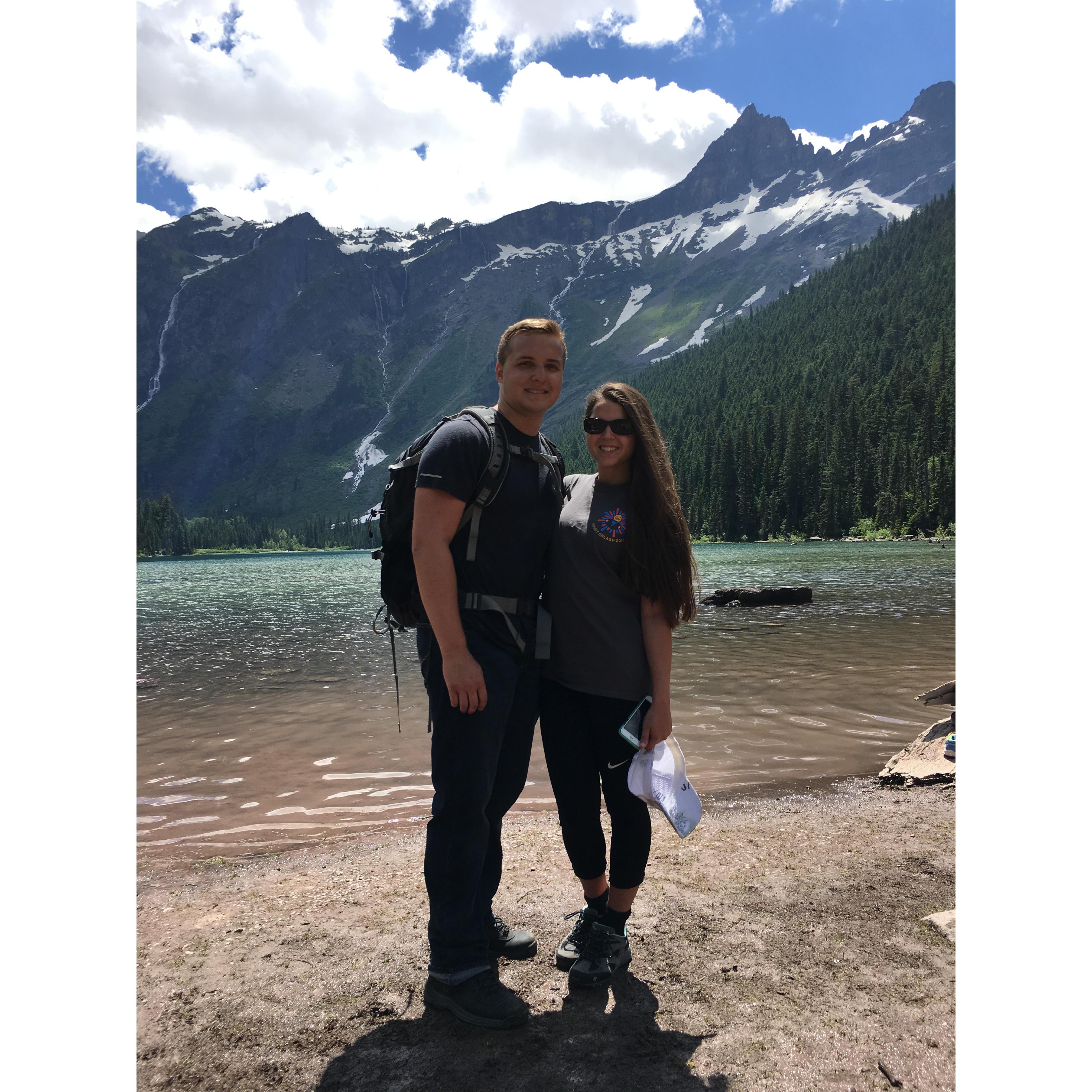 Hiking in the mountains in Montana during Steve and Jill's wedding trip in 2017