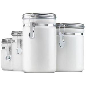 Anchor Hocking 4-Piece Ceramic Clamp Top Food Storage Canister Set, White