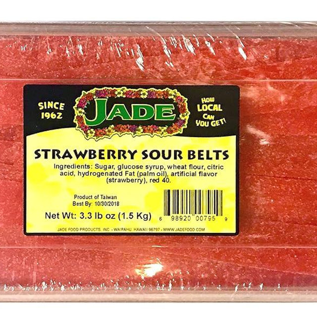 Jade Hawaii Gummy Sour Belts (Strawberry, 3.3 Pounds)