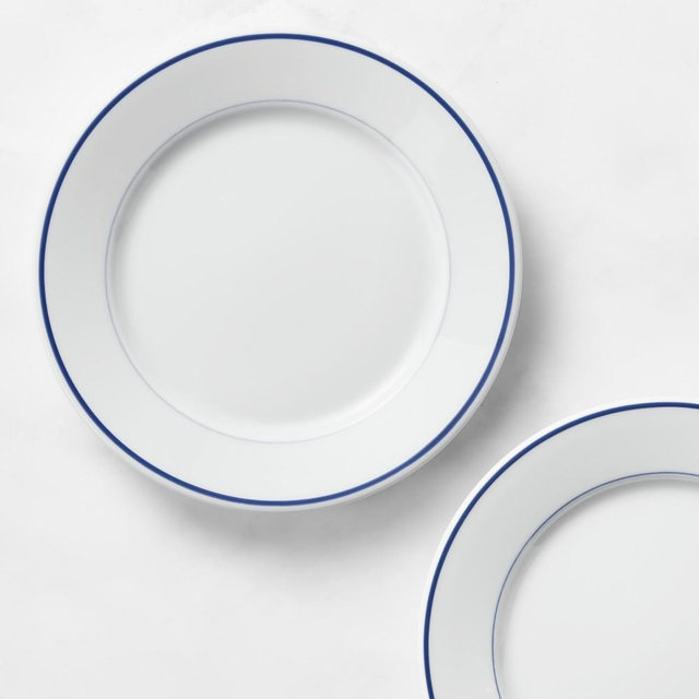 Apilco Tradition Porcelain Blue-Banded Salad Plates, Set of 8
