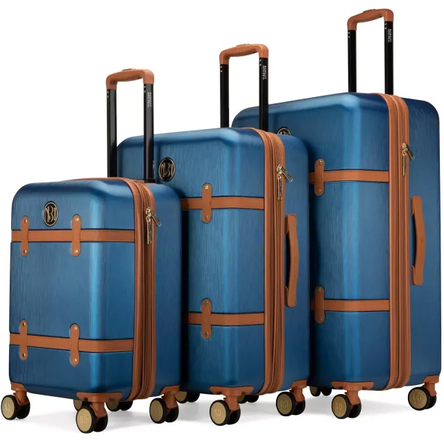 Badgley Mischka Grace 3pc Expandable Hardside Spinner Retro Luggage Set - Navy