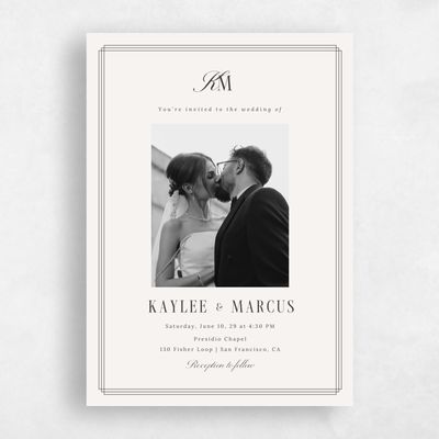 Beige Typography Wedding Invitation - Mahogany Photo