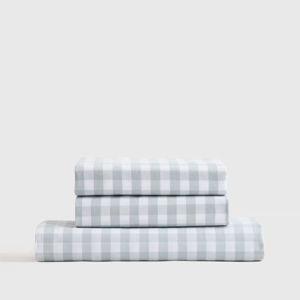 Classic Percale King Fitted Sheet Set (Blue Fog Gingham)