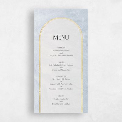 Blue Mist Wedding Menu - Dorado Foil
