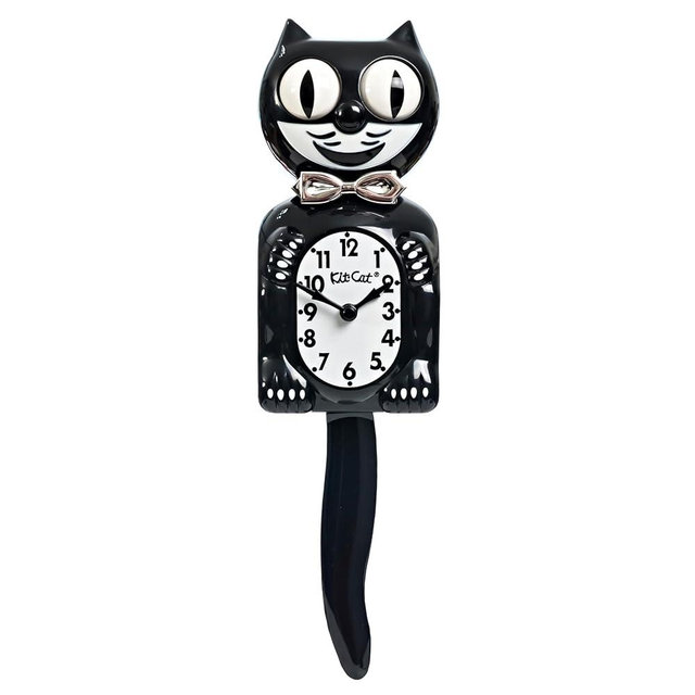 Kit-Cat Tuxedo Clock, Limited Edition Anniversary, Black with Chrome Bow Tie, Classic Moving Eyes and Tail