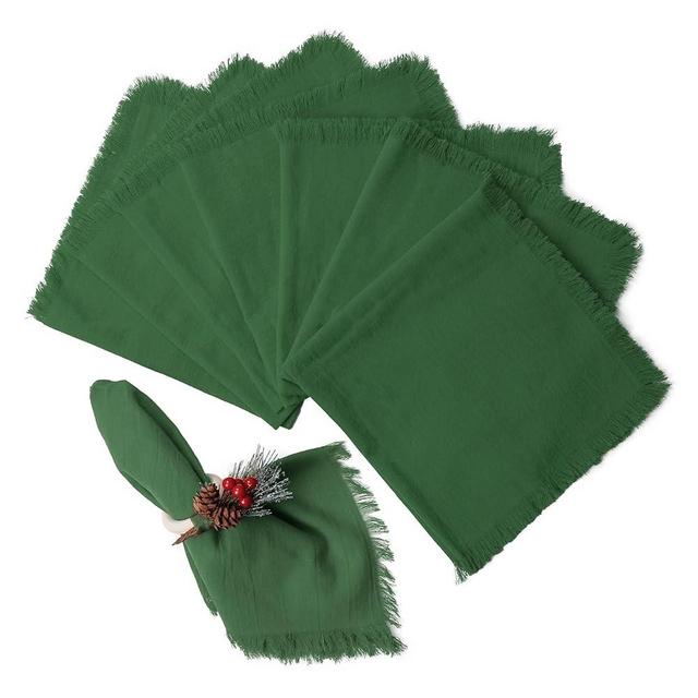 Wonlex Christmas Cloth Napkins Set of 8, 18x18 Inches Cotton Napkins Cloth Washable Reusable with Elegant Fringe for Table Dinner, Xmas Decorations, Family Event Parties(8 Pack,Green)