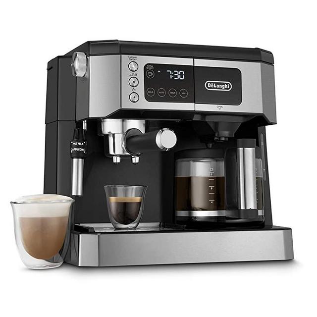 De'Longhi All-in-One Combination Coffee Maker & Espresso Machine + Advanced Adjustable Milk Frother for Cappuccino & Latte + Glass Coffee Pot 10-Cup, COM532M