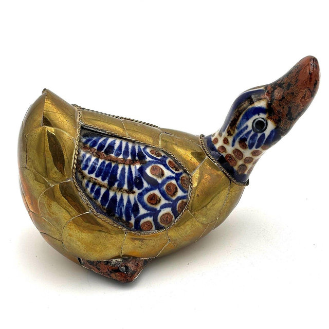 Vintage Brass and Handpainted Ceramic Duck