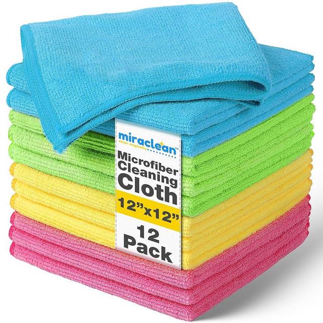 MIRACLEAN Micro Fiber Cloth for Cleaning 12 Pack - 12 x 12 inches - Rags for Cleaning House Streak-Free Wipes for Screens, Dusting & Appliances - Premium Microfiber Cleaning Cloth