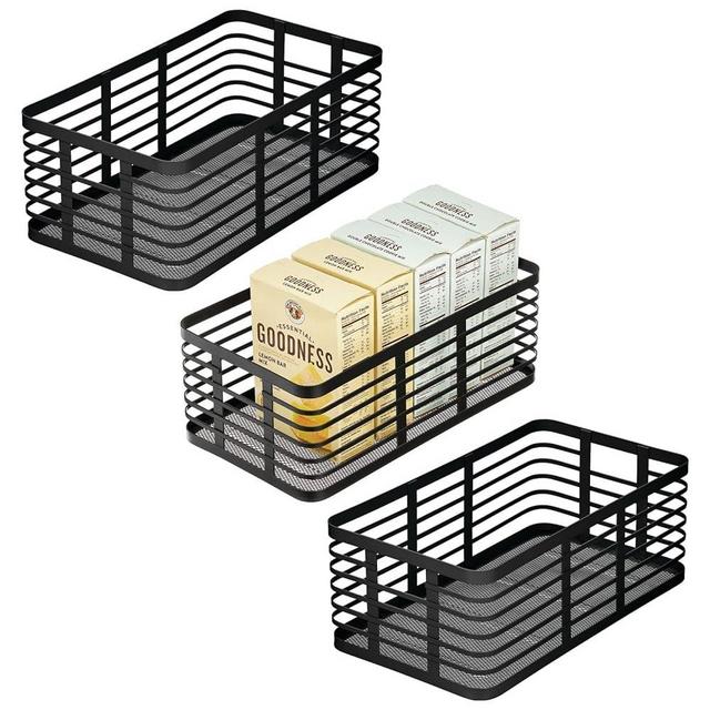 mDesign Metal Wire Food Bin Basket Organizer for Storage in Kitchen, Pantry Shelf, Cabinet, and Countertop, Bin for Fruits, Vegetables, and Snack Organization, Carson Collection, 3 Pack, Matte Black