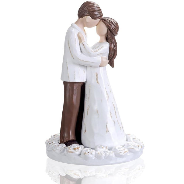 Wedding Cake Toppers Bride and Groom Gift, Hand-Painted Resin Sculpture of Embracing Bride and Groom, Romantic Gifts for Couples Anniversary Engagement Valentines Day Gift Ideas