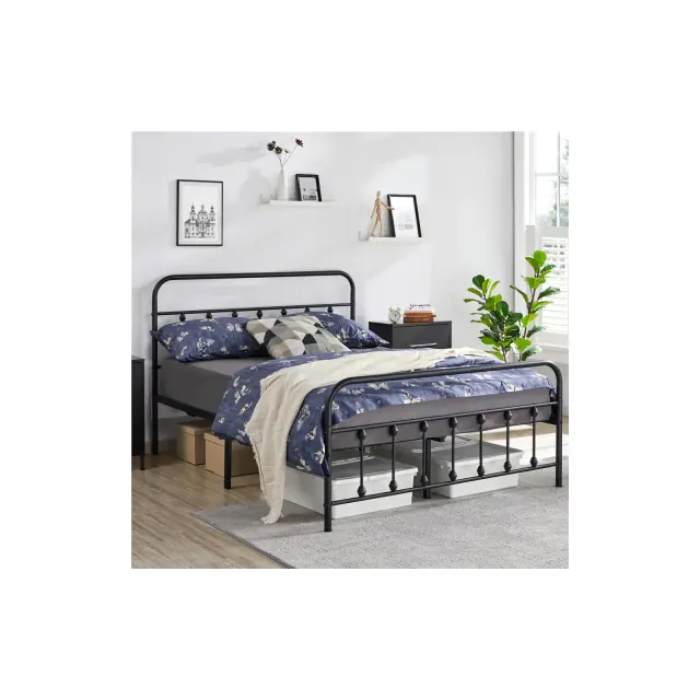 Yaheetech Iron Platform Bed Frame with High Headboard and Footboard, Black