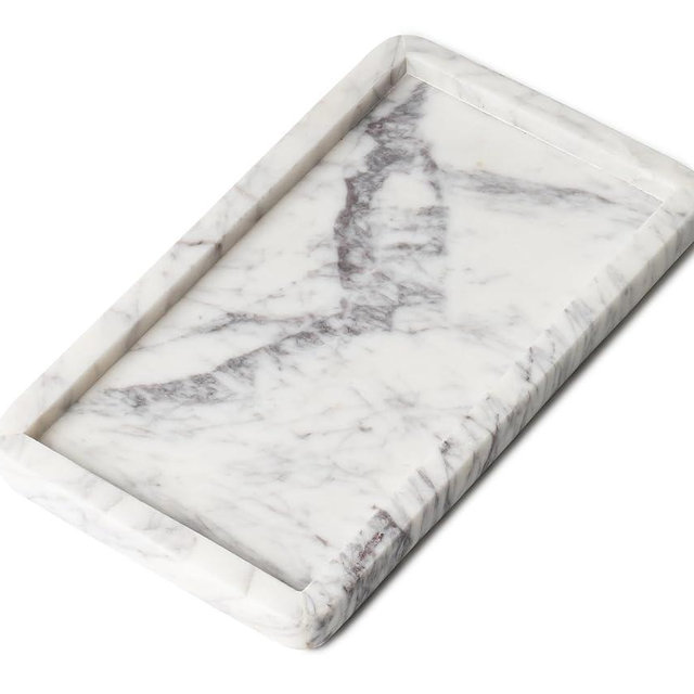 Cork & Mill Marble Tray for Bathroom Countertop, Kitchen Counter, or Catchall - 8 3/4" x 5" Small Rectangular Vanity Tray for Skincare or Perfume - Handcrafted Natural White Marble Stone Organizer