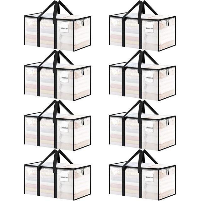 8 Pack Extra Large Heavy Duty Moving Bags, Clear Storage Bins with Lids, Reinforced Handles & Heavy-Duty Zippers Moving Boxes Storage Bags Totes for Clothes Packing, Dorms, College Supplies, Clear
