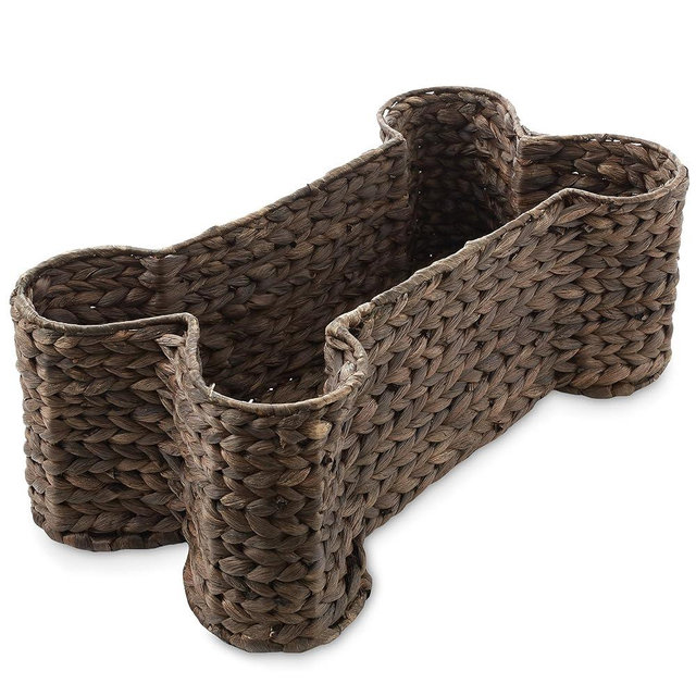 Casafield Dog Bone Shaped Storage Basket - Espresso, Large Woven Water Hyacinth Pet Toy Organizer Bin