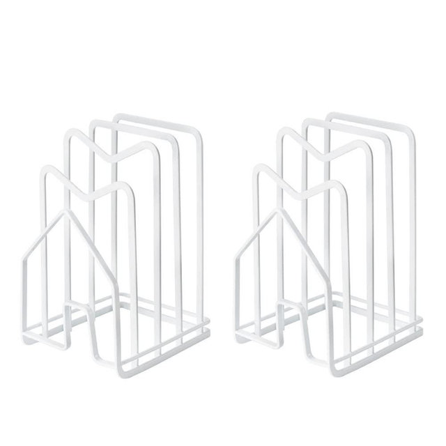 SUNFICON 2 Pack White Cutting Board Holder Rack Pot Pan Lids Holder Chopping Board Organizer Thin Bakeware Tray Dry Display Stand Kitchen Countertop Cabinet Office