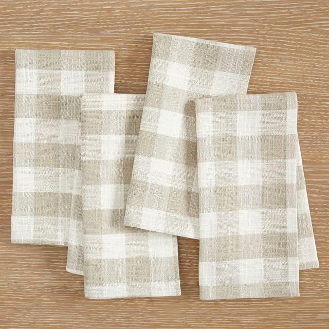 Dalton Check Yarn Dyed Cotton/Linen Napkins, Set of 4 - Flax/White