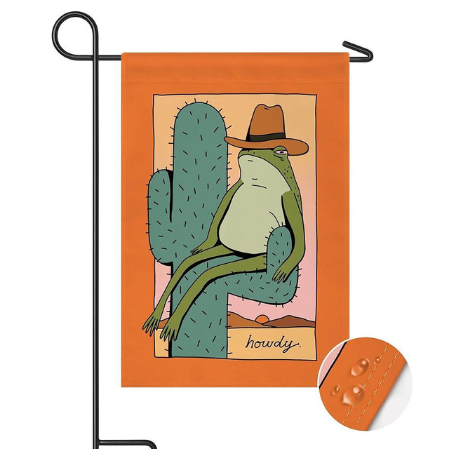 LookHUMAN Cowboy Frog Funny Garden Flag - Funny Garden Flags for Outside Decoration, Weather Resistant Paint Welcome Flag for Garden, Funny Flags for Outside & Summer Garden Flag, 18"x12"