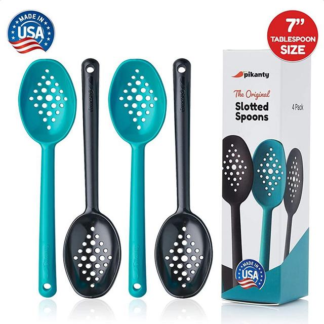 Small Slotted Serving Spoons | 7-Inches Length | Made in USA | by Pikanty