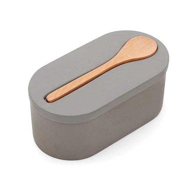 Fox Run Cement Double Salt Cellar with Spoon, 3 x 3.5 x 6.25 inches, Gray