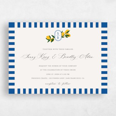 Cobalt, Beige Wedding Invitation - Limone Landscape