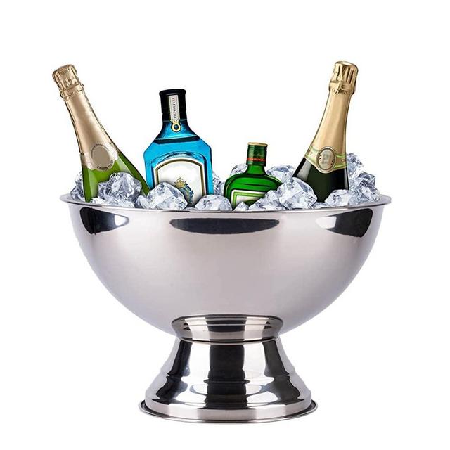 Glotime Ice Bucket for Parties - Silver Stainless Steel Champagne Bowl - Punch Bowl - Pedestal Base, Party Sized, 12L