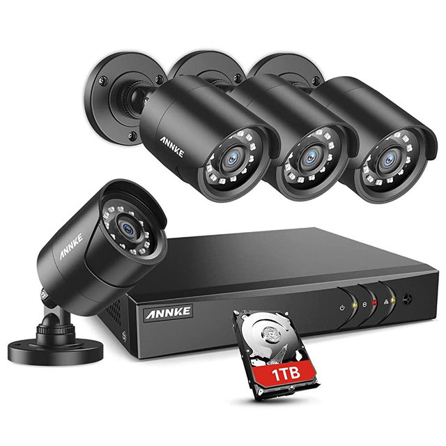 ANNKE 8CH H.265+ 5MP Lite Surveillance Camera System with 4pcs 1920TVL Wired CCTV Cameras, IP66 Weatherproof for Indoor Outdoor use, Motion Alert Remote Access, 1TB Hard Drive Included-Y200