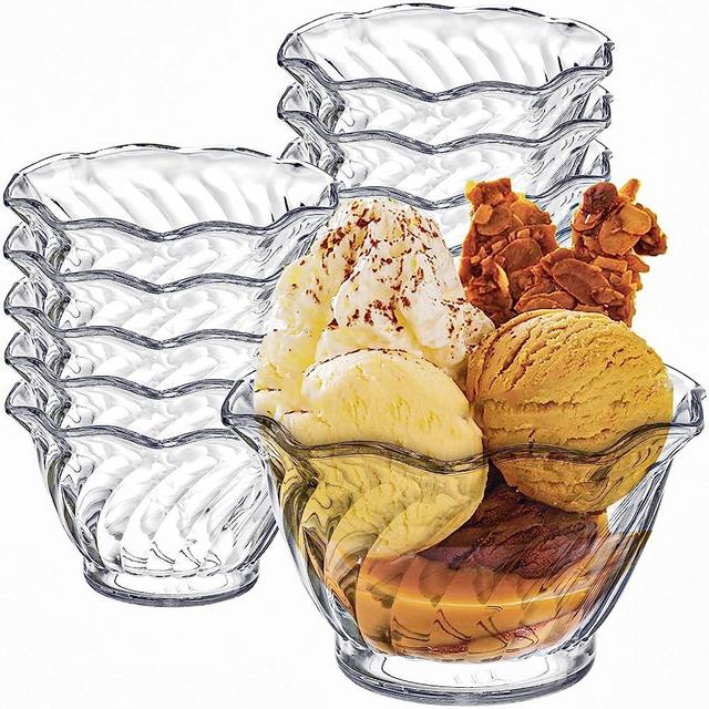 Elsjoy Set of 12 Plastic Dessert Bowls, 5.7 Oz Mini Appetizer Cup Clear Small Snack Bowls, Small Plastic Ice Cream Bowls for Candy, Nut, Fruits, Flower Shape