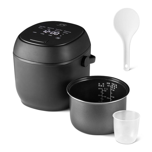 Amazon Basics Rice Cooker Small 3-cup Uncooked 6-cup Cooked, Micon with Fuzzy Logic,Keep Warm, Black