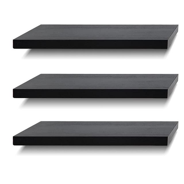 Floating Shelves Wall Shelf Solid Wood for Bathroom Bedroom Kitchen Wall Decor Set of 3, Black Wall Shelves