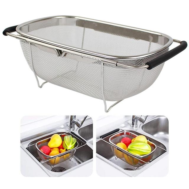 MineSign Extendable Over the Sink Colander Fruits and Vegetables Washing  Basket Adjustable Strainer Sink Dish Drying Rack for Kitchen (Beige)