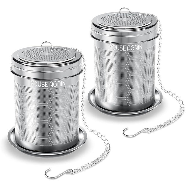 House Again 2 Pack Tea Strainers for Loose Tea, Extra Fine Mesh Tea Infuser, 304 Stainless Steel with Chain Hook, Loose Leaf Tea Steeper for Brew Tea Spices & Seasonings, Geometric Design