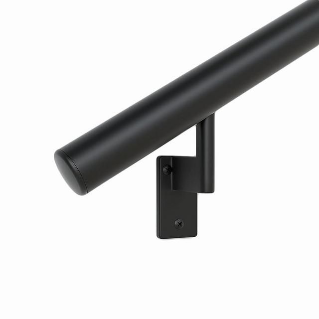 Promenaid 7 ft. Handrail Kit - Complete Indoor Hand Rail for Steps - Satin Black Anodized Aluminum with 4 Satin Black Wall Brackets + Flush Endcaps – 1.6” Round