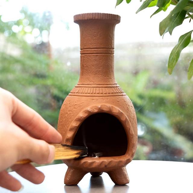 MOUGIGI Handmade Terracotta Palo Santo Holder Burner for Smudging and Meditation - Mexican Style Chiminea Clay Incense Dish for Wiccan Altar and Negative Energy Cleansing
