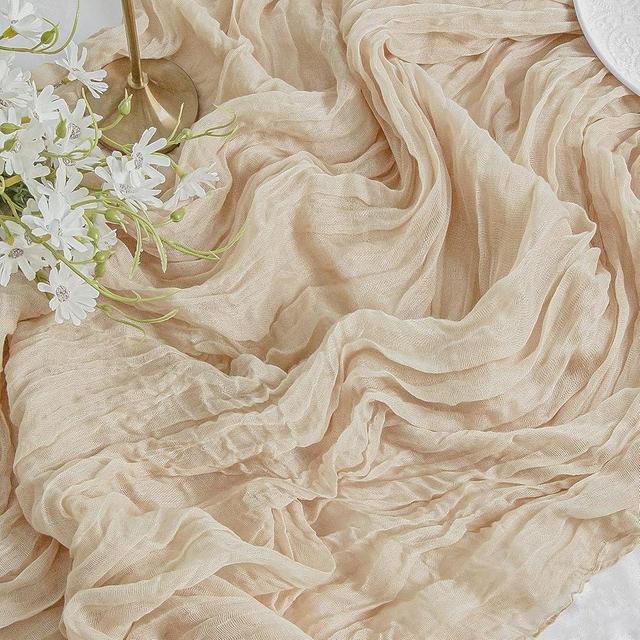FEXIA Beige Cheesecloth Table Runner 35x120 Inches Ivory Gauze Rustic Boho Spring Easter Table Runner for Engagement Party Decorations Bridal Shower Wedding Party First Communion Centerpiece