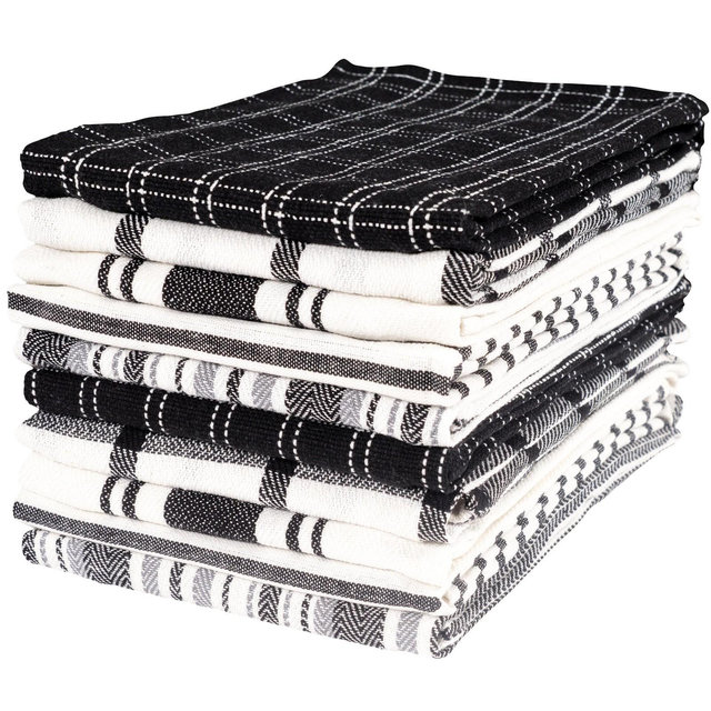 KAF Home 100% Cotton Set Of 10 Assorted Flat Kitchen Towels - 18" x 28", in Black